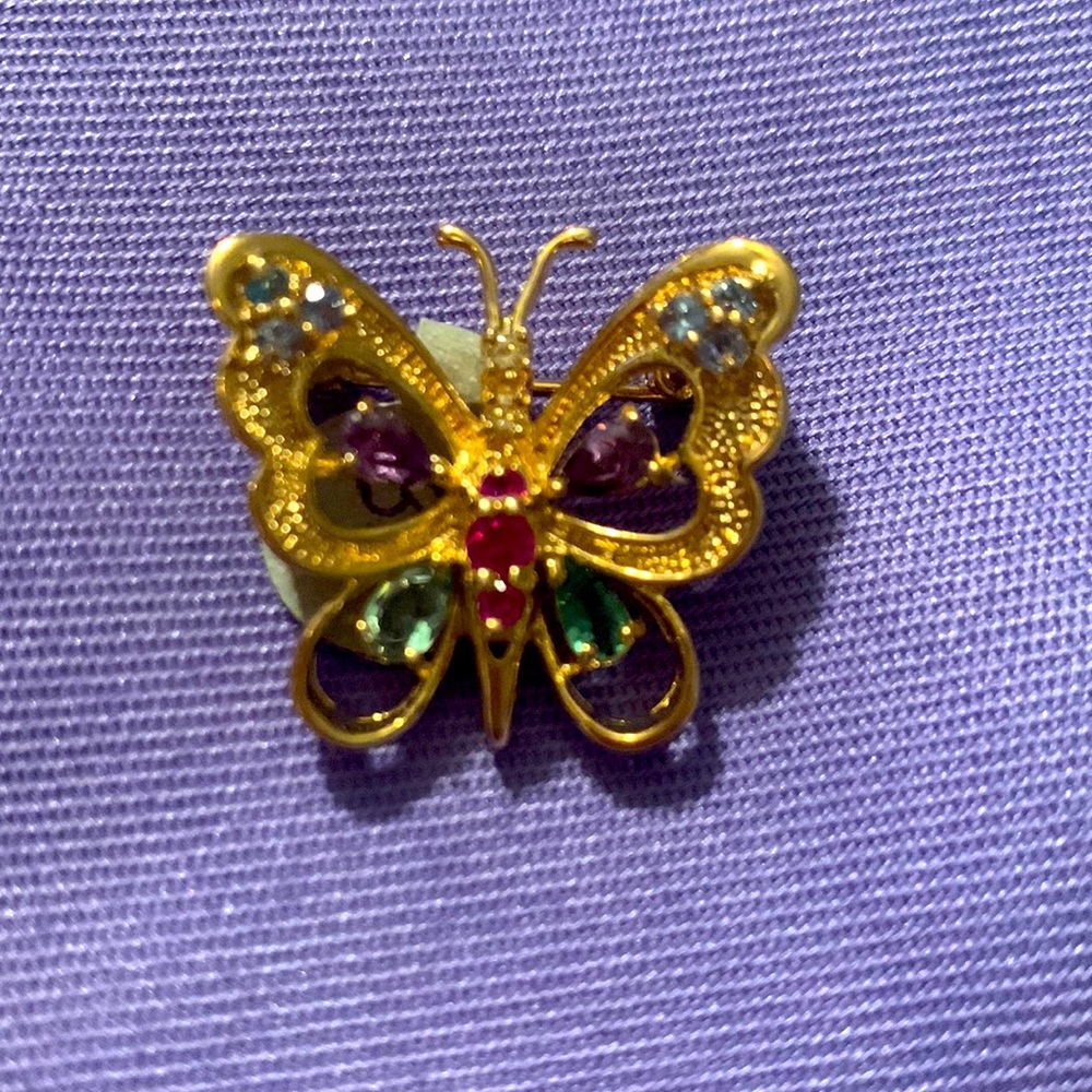 New Lil art deco butterfly brooch w/multiple colored stones